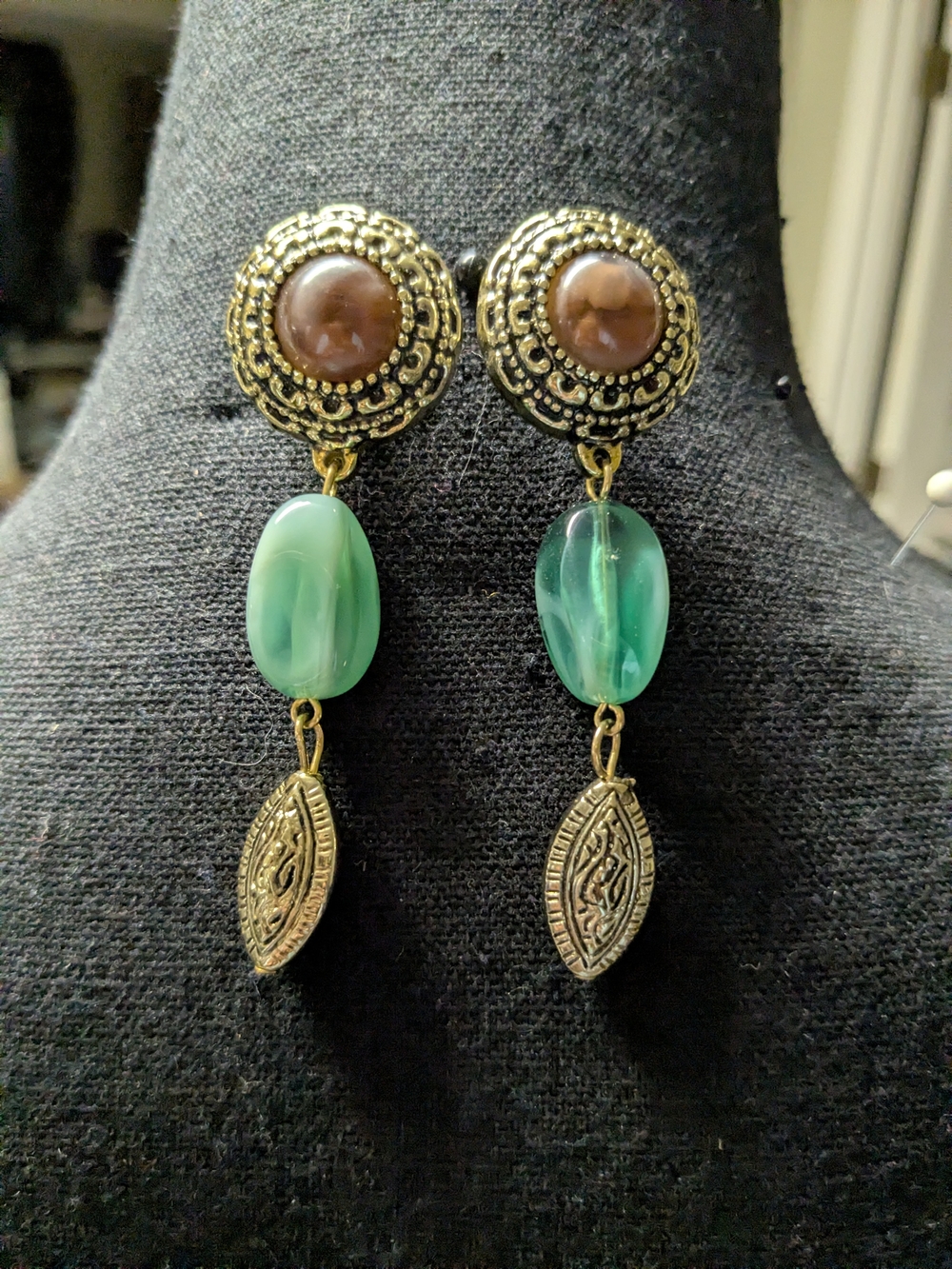 Park Lane Gold-Tone Drop Earrings with Green and Brown Accents